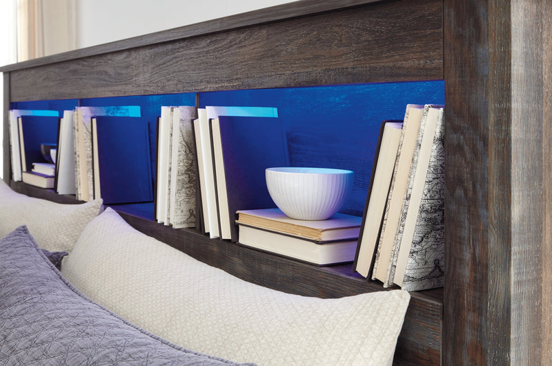 Drystan Queen/Full Bookcase Headboard Bed with Mirrored Dresser in Multi from Ashley - DMV Furniture