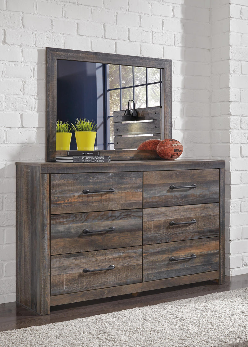 Drystan Queen Panel Bed with 2 Storage Drawers with Mirrored Dresser in Multi - PKG003168