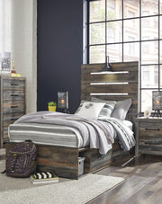 Drystan Twin Panel Bed with 4 Storage Drawers with Mirrored Dresser in Multi from Ashley - DMV Furniture