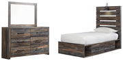 Drystan Twin Panel Bed with 4 Storage Drawers with Mirrored Dresser in Multi from Ashley - DMV Furniture