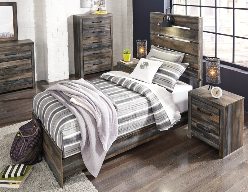 Drystan Twin Panel Bed with Mirrored Dresser, Chest and Nightstand in Multi from Ashley - DMV Furniture