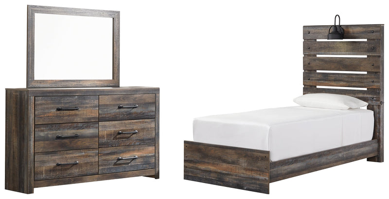 Drystan Twin Panel Bed with Mirrored Dresser in Multi from Ashley - DMV Furniture