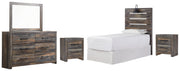 Drystan Twin Panel Headboard Bed with Mirrored Dresser and 2 Nightstands in Multi from Ashley - DMV Furniture