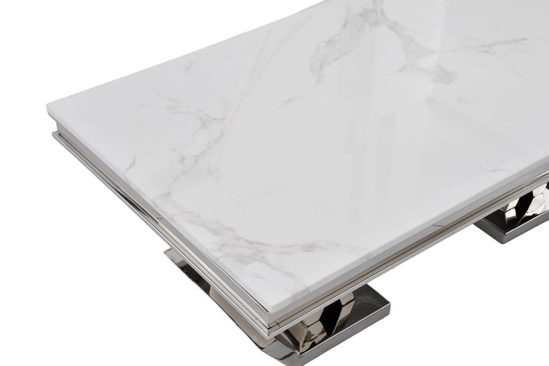 DT2000C 80 X 40 X 30  - SILVER STAINLESS STEEL + MARBLE  DINING TABLE - 210000007505