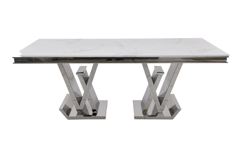 DT2000C 80 X 40 X 30  - SILVER STAINLESS STEEL + MARBLE  DINING TABLE - 210000007505