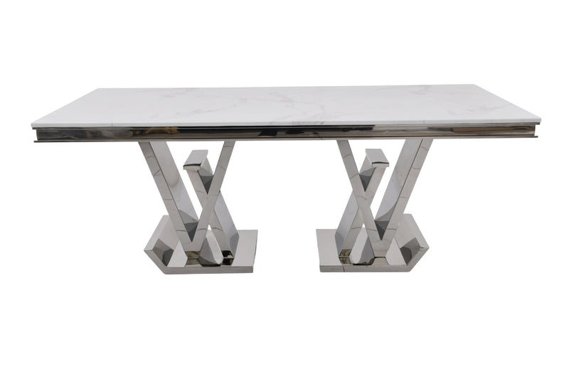 DT2000C 80 X 40 X 30  - SILVER STAINLESS STEEL + MARBLE  DINING TABLE - 210000007505