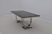DT2001C 80 X 40 X 30 - SILVE STAINLESS STEEL + MARBLE  DINING TABLE - 210000007473