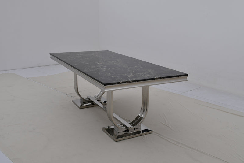 DT2001C 80 X 40 X 30 - SILVE STAINLESS STEEL + MARBLE  DINING TABLE - 210000007473