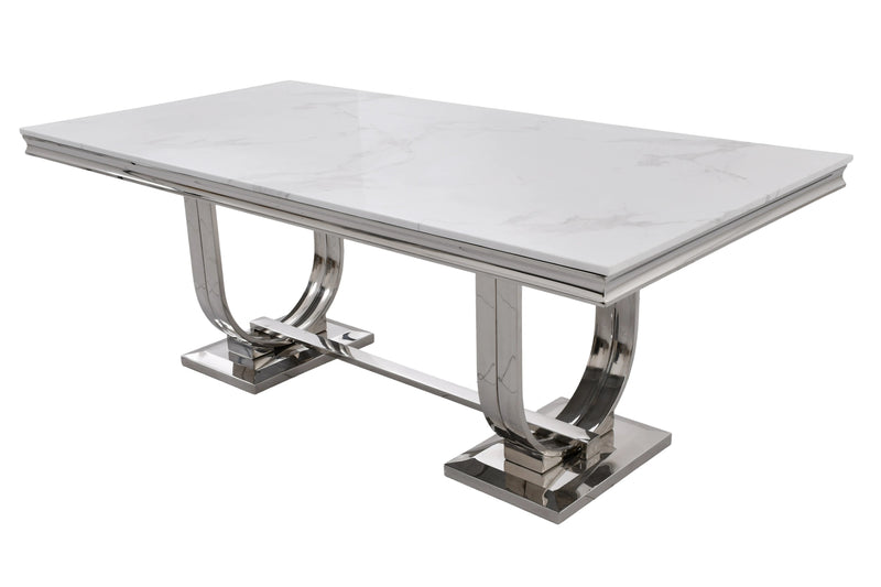 DT2001C 80 X 40 X 30 - SILVE STAINLESS STEEL + MARBLE  DINING TABLE - 210000007473