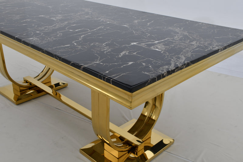 DT2001G 80 X 40 X 30 - GOLD STAINLESS STEEL + MARBLE  DINING TABLE - 210000007926