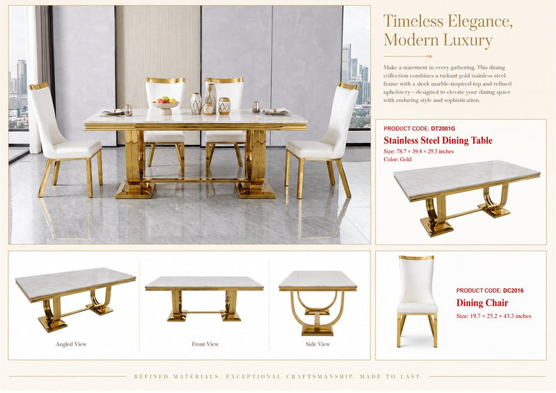 DT2001G 80 X 40 X 30 - GOLD STAINLESS STEEL + MARBLE  DINING TABLE - 210000007926