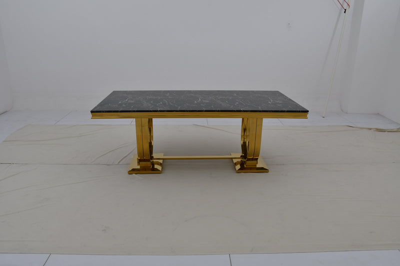 DT2001G 80 X 40 X 30 - GOLD STAINLESS STEEL + MARBLE  DINING TABLE - 210000007926
