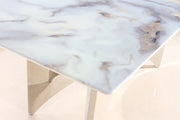 DT2002C - 78 X 39 X 29 - SILVER STAINLESS STEEL + MARBLE  DINING TABLE - 210000007341