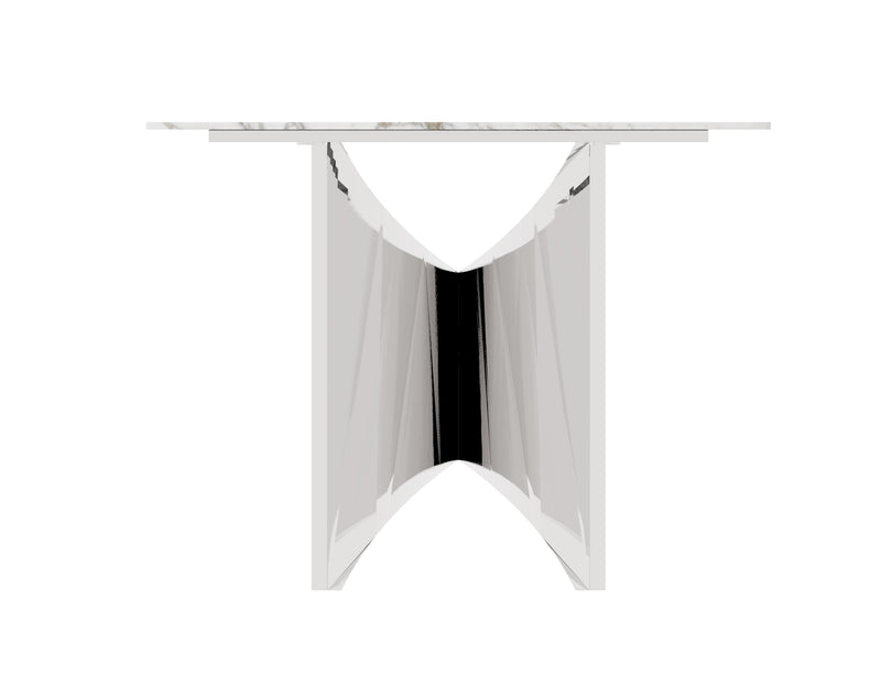 DT2002C - 78 X 39 X 29 - SILVER STAINLESS STEEL + MARBLE  DINING TABLE - 210000007341