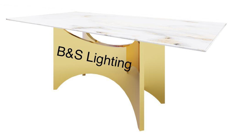DT2002G - 78 X 39 X 29 - GOLD STAINLESS STEEL + MARBLE DINING TABLE - 210000007339