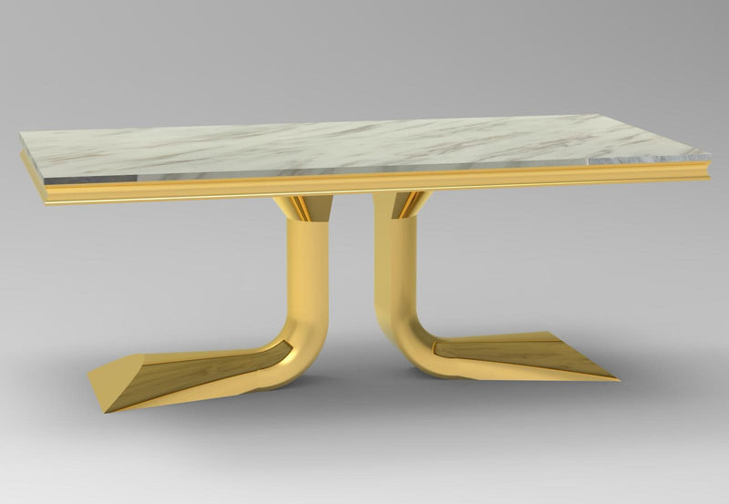 DT2003C-80 X 40 X 30 -CHROME STAINLESS STEEL + MARBLE DINING TABLE - 210000007641
