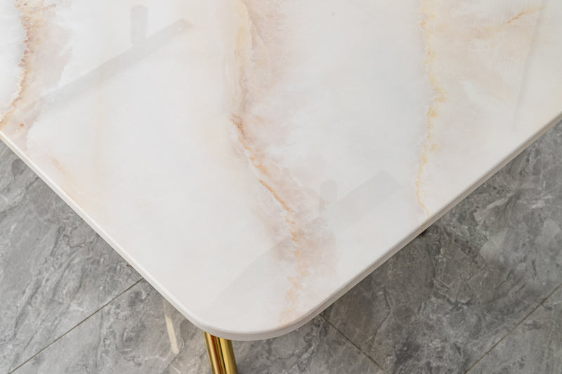 DT2007 80 X 40 X 30 - GOLD STAINLESS STEEL + MARBLE  DINING TABLE - 210000007924