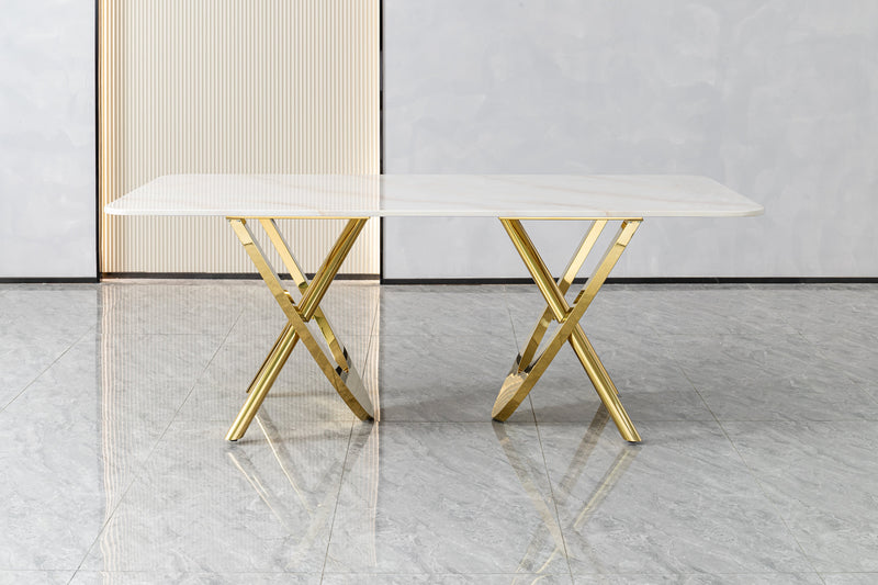 DT2007 80 X 40 X 30 - GOLD STAINLESS STEEL + MARBLE  DINING TABLE - 210000007924