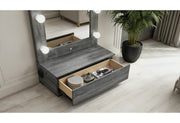 Lexi Grey Tall Mirror With Drawer And Speakers - LEXI-GREY-TALL MIRROR W/ DWR + SPEAKERS