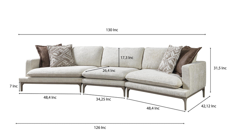 Dylan Ivory Linen 3 - Piece Curved 126" Sectional with Ottoman - DMV FurnitureSectional
