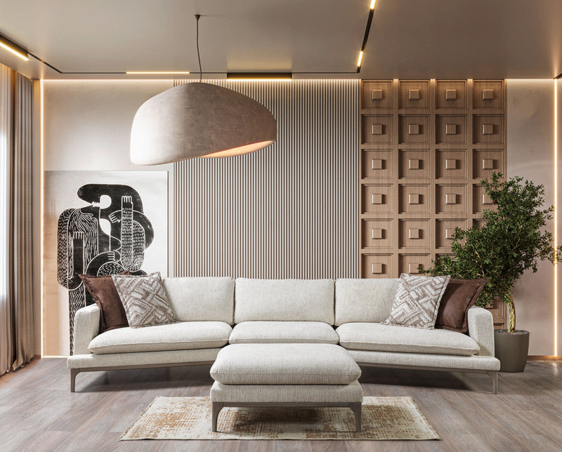Dylan Ivory Linen 3 - Piece Curved 126" Sectional with Ottoman - DMV FurnitureSectional
