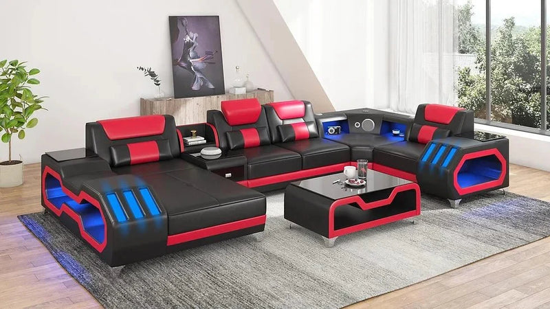 E - 18 Black & Red Sectional Set - DMV FurnitureSectional