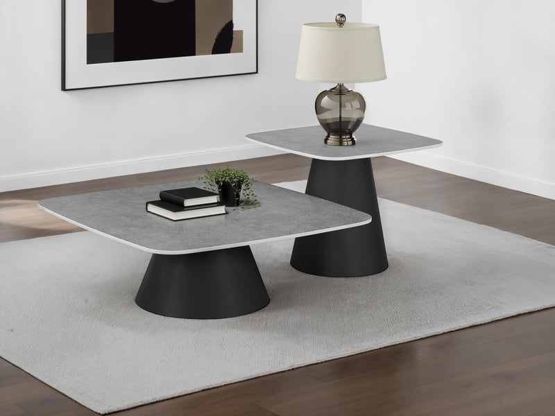 Eason 2-piece Cocktail Coffee Table Set Concrete and Black - 703500