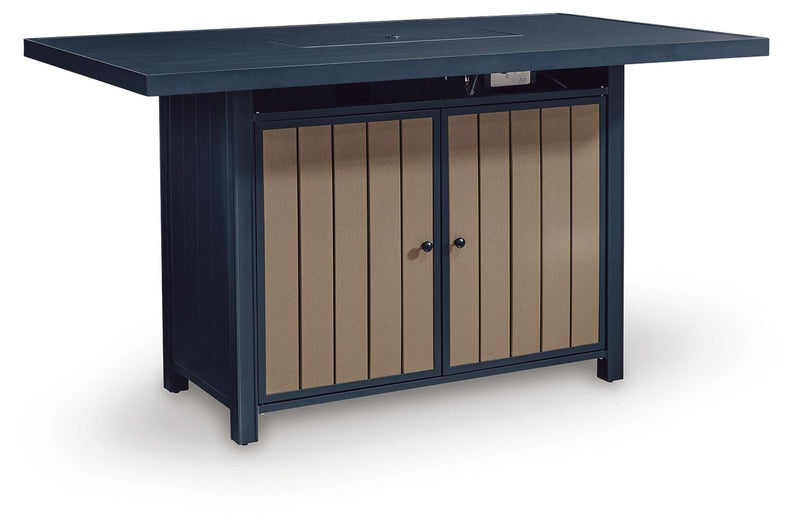 East Beach Navy Blue/Driftwood Outdoor Bar Table with Fire Pit - PCP587-665