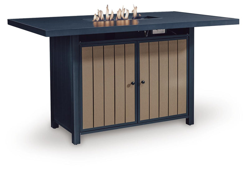 East Beach Navy Blue/Driftwood Outdoor Bar Table with Fire Pit - PCP587-665
