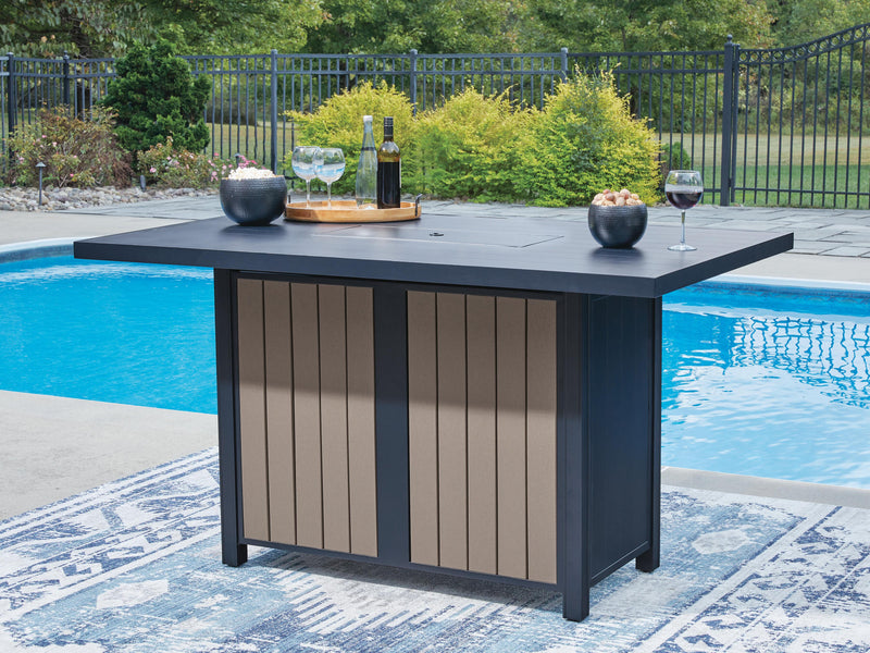 East Beach Navy Blue/Driftwood Outdoor Bar Table with Fire Pit - PCP587-665