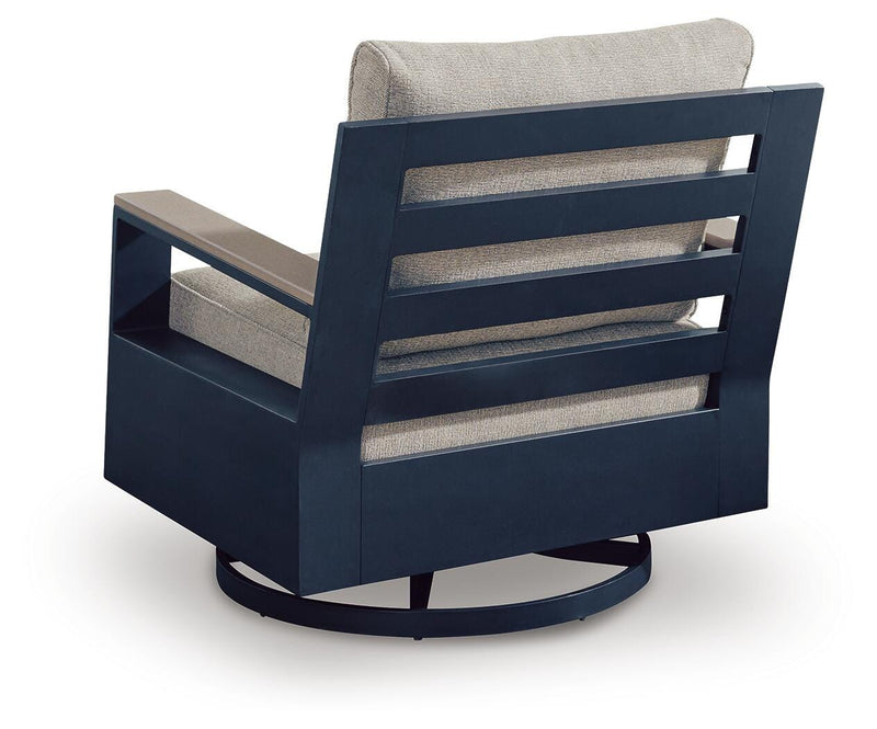 East Beach Navy Blue/Driftwood Outdoor Swivel Glider Chair with Cushion - PCP587-821