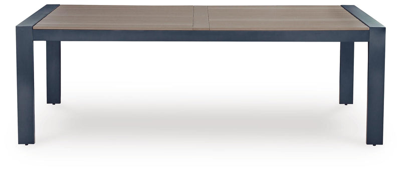 East Beach Outdoor Dining Table and 6 Chairs in Navy Blue/Driftwood - PKG024594