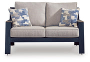 East Beach Outdoor Sofa and Loveseat in Navy Blue/Driftwood - PKG024587