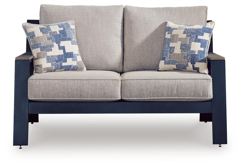 East Beach Outdoor Sofa and Loveseat in Navy Blue/Driftwood - PKG024587