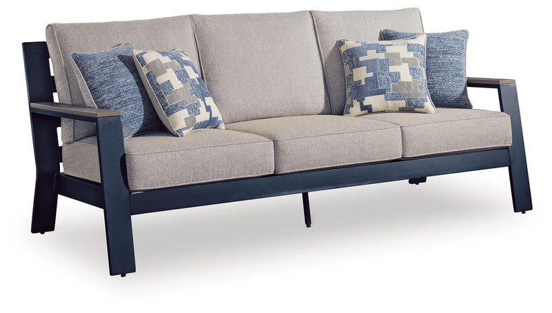 East Beach Outdoor Sofa with 2 Swivel Glider Chairs in Navy Blue/Driftwood - PKG024589