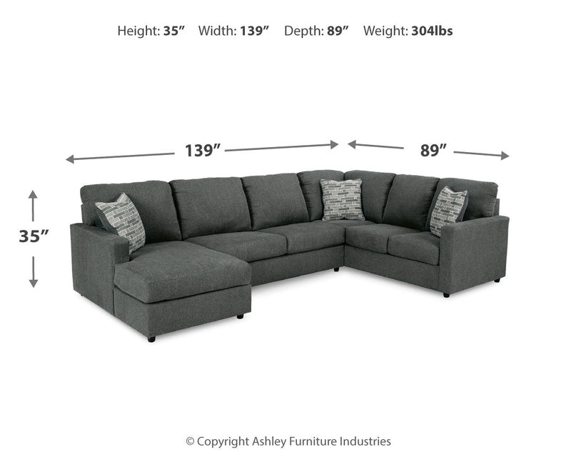 Edenfield Charcoal 3-Piece Sectional with Ottoman from Ashley - DMV Furniture