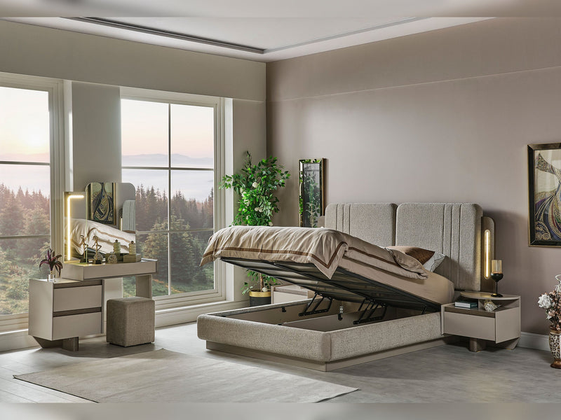 Efes Mum Bedroom (Queen Frame With Headboard & Dresser With Mirror & Ottoman & 2 Nightstand) - 200-MUM-EFE-150-QUE-SET