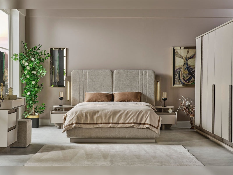 Efes Mum Bedroom (Queen Frame With Headboard & Dresser With Mirror & Ottoman & 2 Nightstand) - 200-MUM-EFE-150-QUE-SET