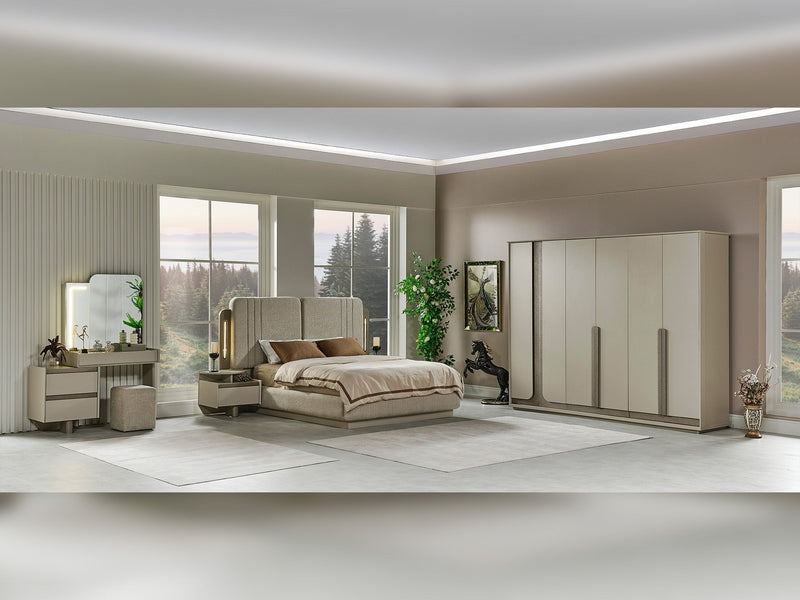 Efes Mum Bedroom (Queen Frame With Headboard & Dresser With Mirror & Ottoman & 2 Nightstand) - 200-MUM-EFE-150-QUE-SET