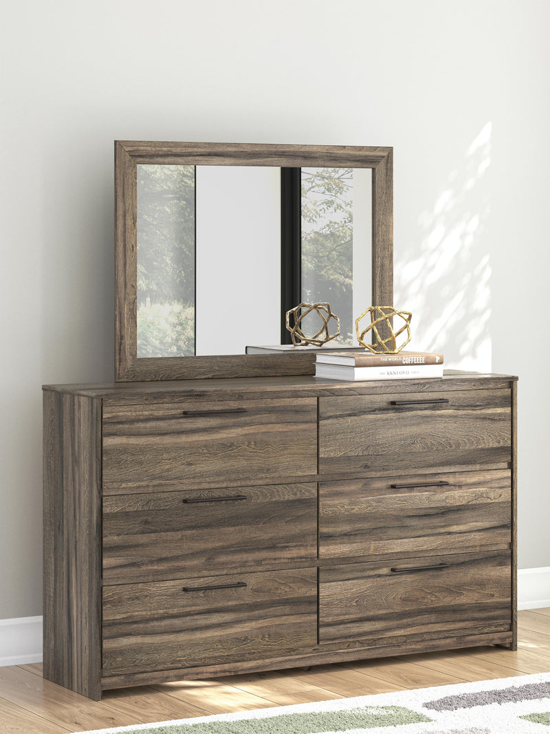 Elbrim Brown Queen Panel Bed, Dresser, Mirror and Nightstand - PCB2005B25