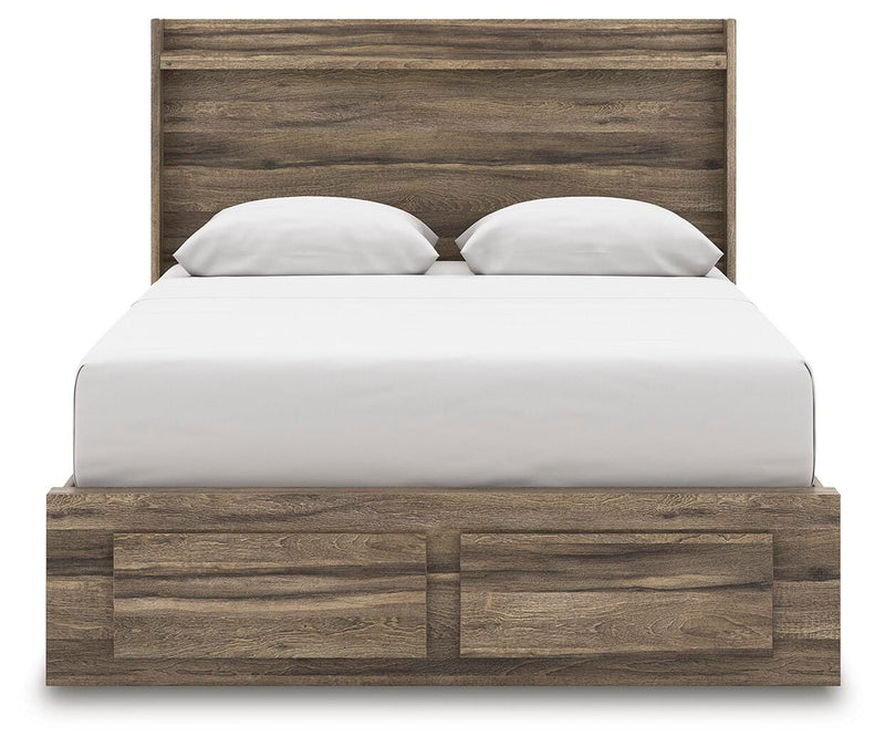 Elbrim Brown Queen Panel Storage Bed, Dresser, Mirror and Nightstand - PCB2005B13