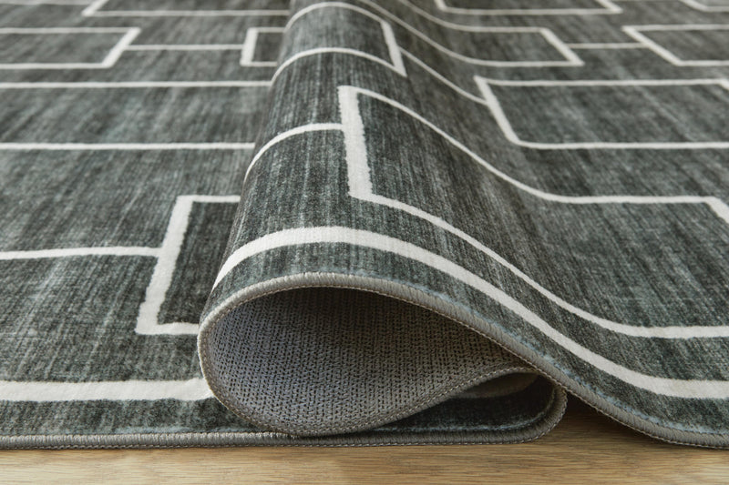 Elderland Black/Gray Washable 5' x 7' Area Rug - R407402