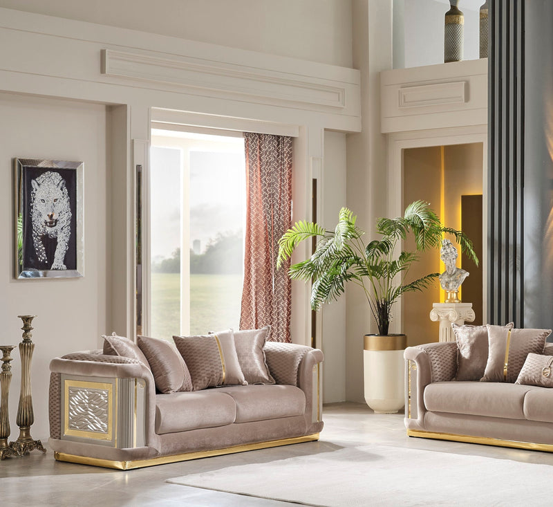 Elegance 3-pieces (Sofa & Loveseat & Chair) Livingroom Set Beige in Beige - 101-ELE-LV260-321