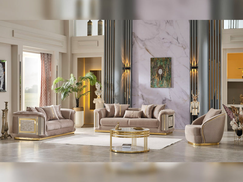 Elegance 3-pieces (Sofa & Loveseat & Chair) Livingroom Set Beige in Beige - 101-ELE-LV260-321