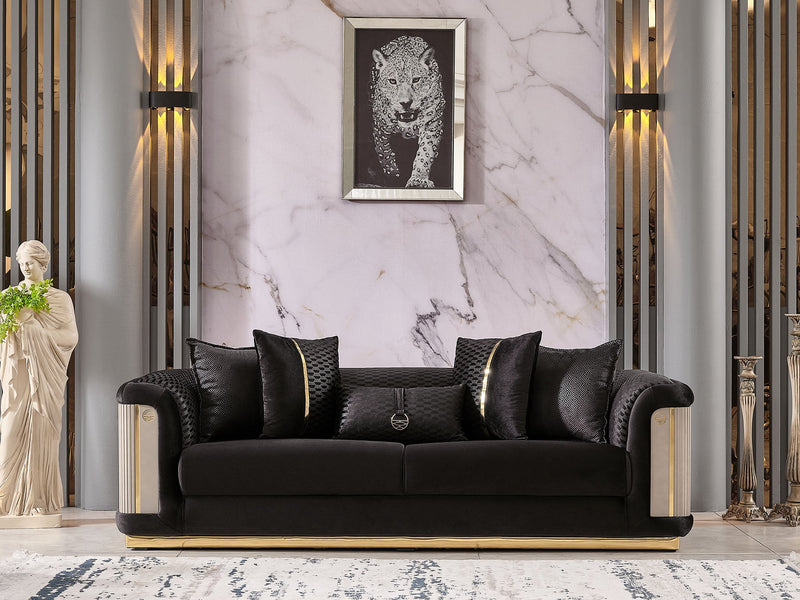 Elegance Stationary Sofa Black in Black - 101-ELE-LV900-3