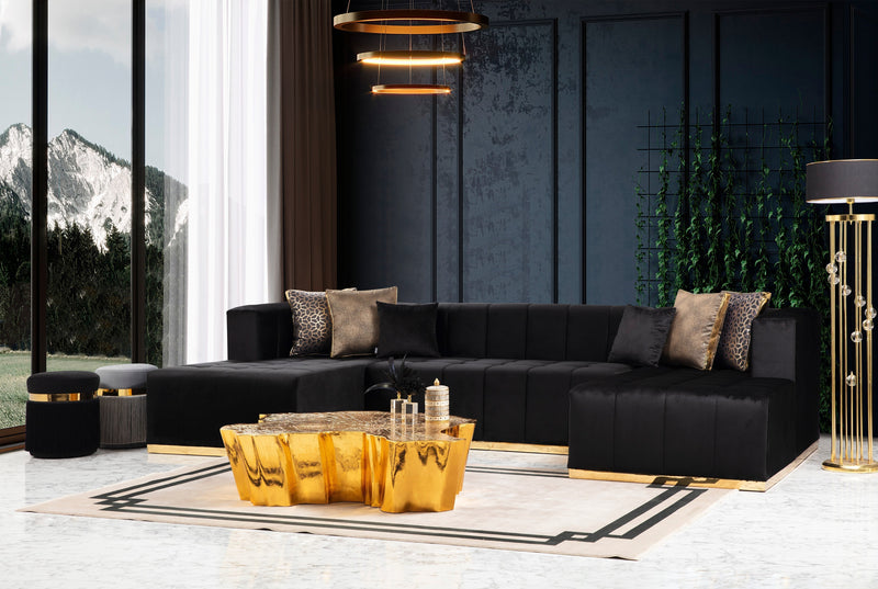 Elisha Black Velvet Double Chaise Sectional - DMV FurnitureSectional