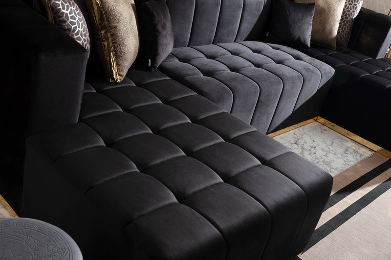 Elisha Black Velvet Double Chaise Sectional - DMV FurnitureSectional