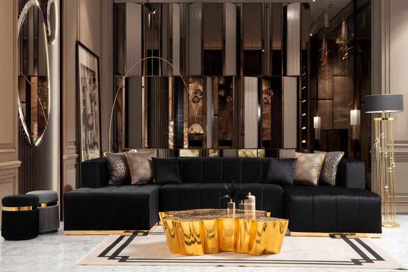 Elisha Black Velvet Double Chaise Sectional - DMV FurnitureSectional