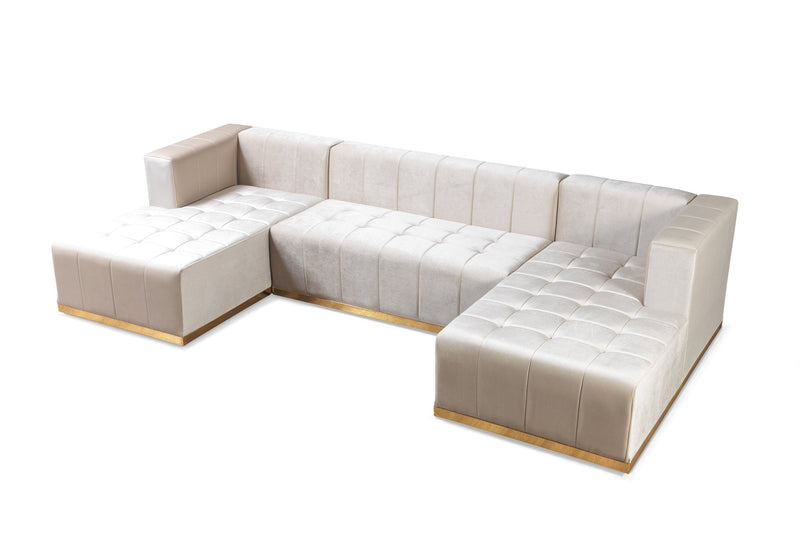 Elisha Ivory Velvet Double Chaise Sectional - DMV FurnitureSectional