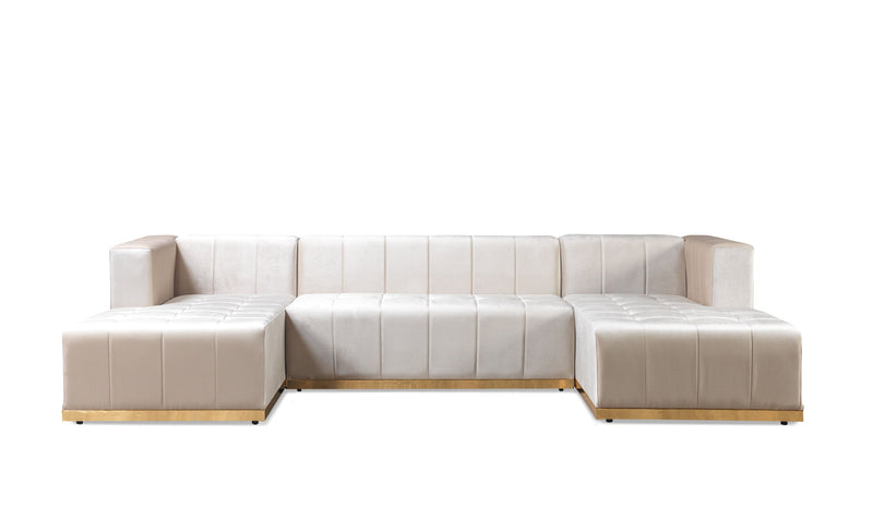 Elisha Ivory Velvet Double Chaise Sectional - DMV FurnitureSectional